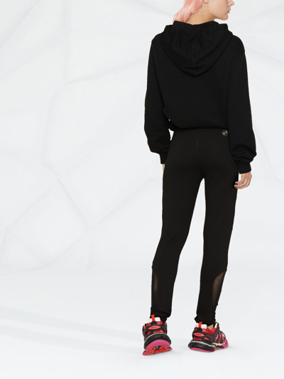 Philipp Plein Sheer-panel Ribbed Stretch Leggings In Black