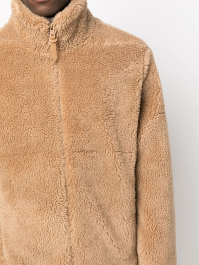 Shop Sandro High-neck Fleece Jacket In Neutrals