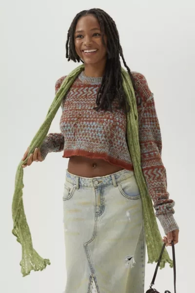 Bdg Nico Distressed Cropped Sweater In Brown Multi | ModeSens