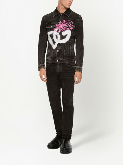 Shop Dolce & Gabbana Dg Spray-print Denim Jacket In Grey