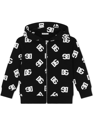 Shop Dolce & Gabbana Dg-logo Zip-up Hoodie In Schwarz