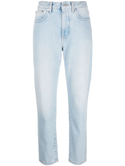 Shop Off-white Slim-fit Cropped Jeans In Light Blue No Color