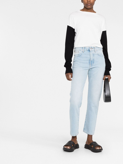 Shop Off-white Slim-fit Cropped Jeans In Light Blue No Color