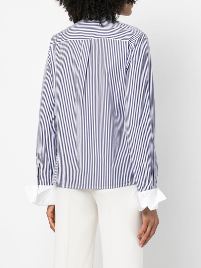 Shop Câllas Striped Long-sleeved Shirt In White