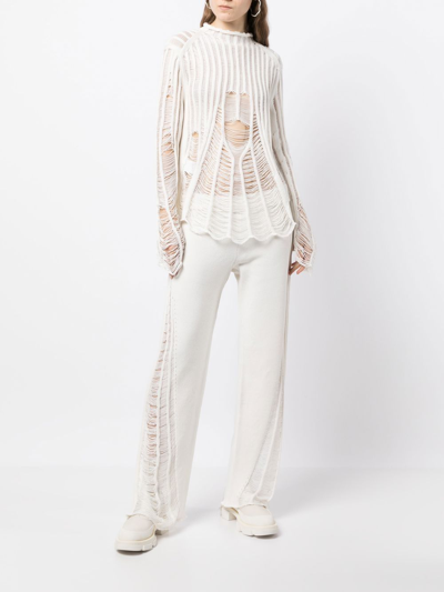 Shop Dion Lee Distressed Float Knitted Trousers In White
