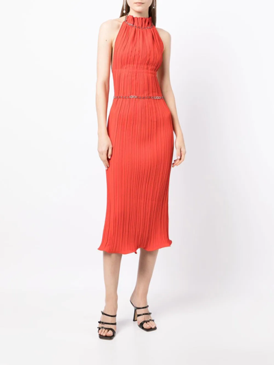 Shop Dion Lee Chain-detail Pleated Midi Dress In Red