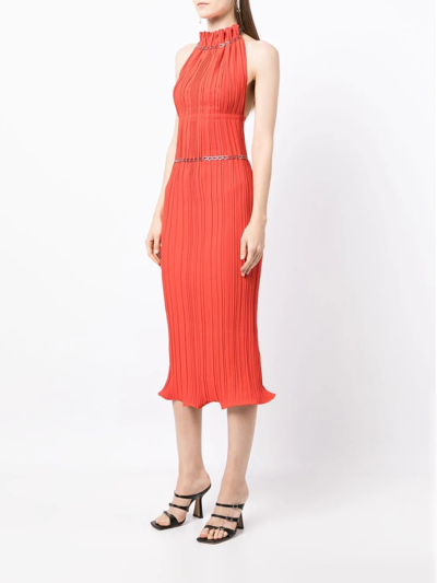 Shop Dion Lee Chain-detail Pleated Midi Dress In Red