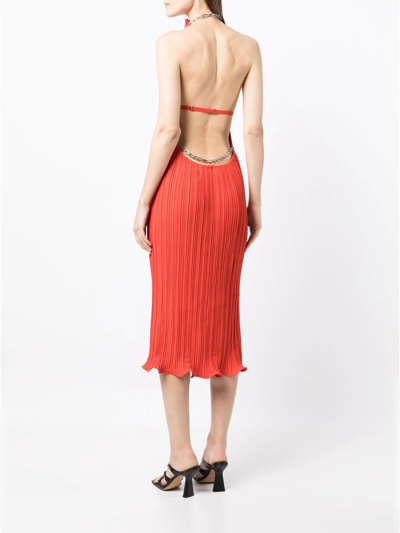 Shop Dion Lee Chain-detail Pleated Midi Dress In Red