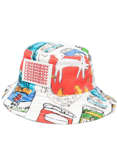 White Beer Can Printed Cotton Bucket Hat In Beer Can Denim