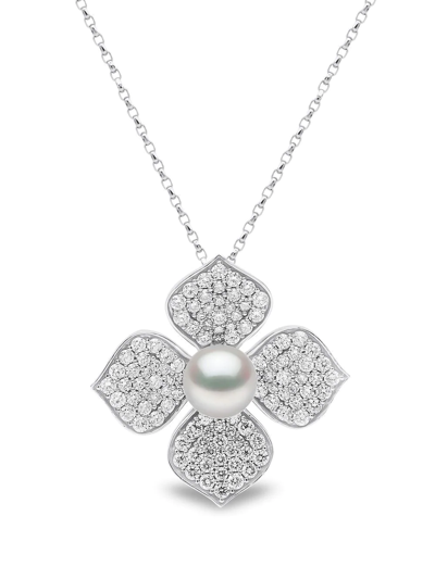 Yoko London 18kt White Gold Petal Pearl And Diamond Pendant In Silver