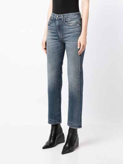 Shop R13 Washed Cropped Jeans In Blue