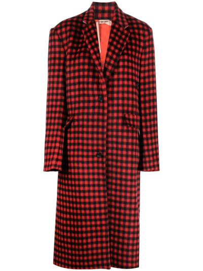 Shop N°21 Checked Mid-length Coat In Rot