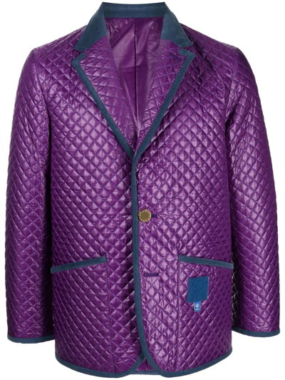 Shop Fumito Ganryu Quilted Single-breasted Blazer In Purple