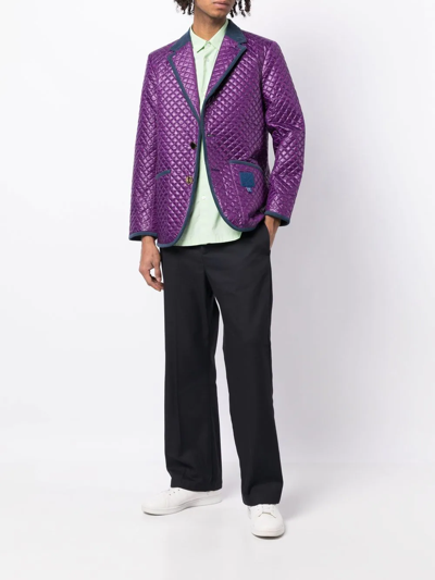 Shop Fumito Ganryu Quilted Single-breasted Blazer In Purple