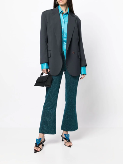 Shop Miharayasuhiro Metallic Flared Trousers In Blue