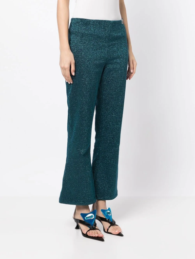 Shop Miharayasuhiro Metallic Flared Trousers In Blue