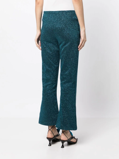 Shop Miharayasuhiro Metallic Flared Trousers In Blue