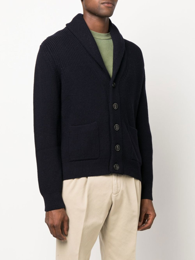 Shop Drumohr Shawl-lapel Merino Cardigan In Blue