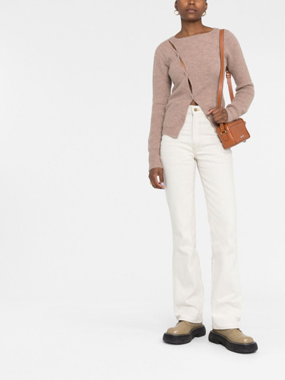 Jacquemus Beige Asymmetric Cardigan La Maille Pau In Braun