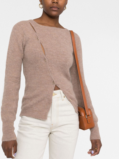 Jacquemus Beige Asymmetric Cardigan La Maille Pau In Braun