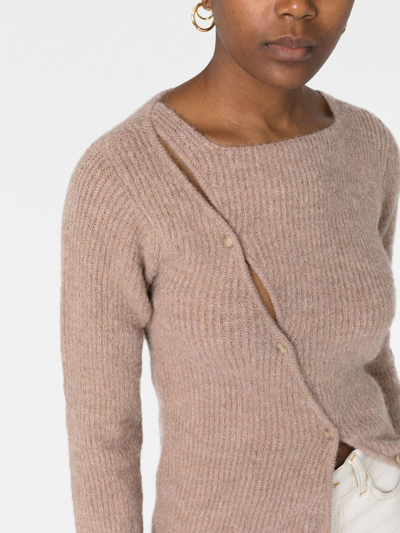Jacquemus Beige Asymmetric Cardigan La Maille Pau In Braun