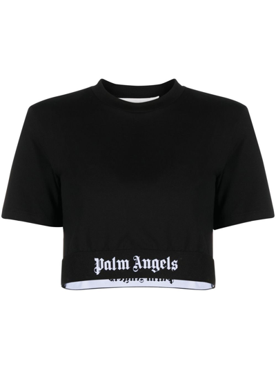 Shop Palm Angels Cropped Short-sleeve T-shirt In Black