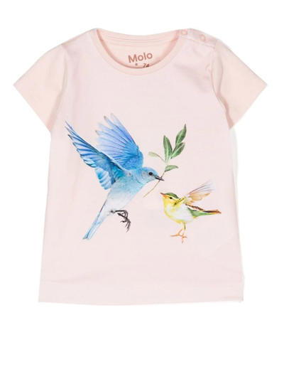 Shop Molo Bird-print Detail T-shirt In Rosa