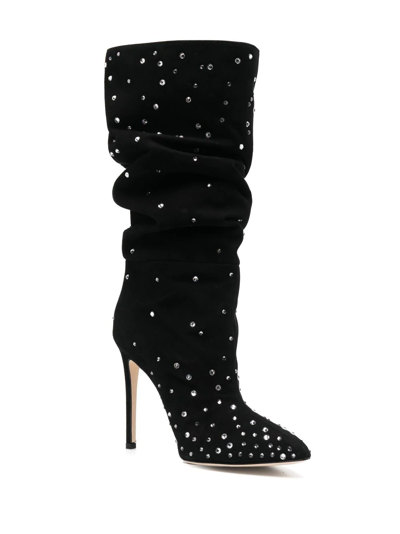 Paris Texas Suede Crystal Holly Stiletto Slpouchy Boot Heel In Schwarz