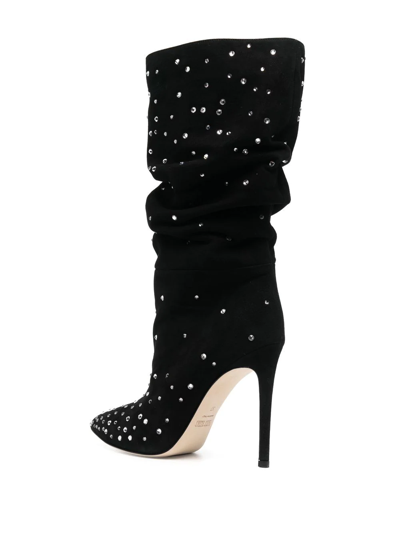 Paris Texas Suede Crystal Holly Stiletto Slpouchy Boot Heel In Schwarz