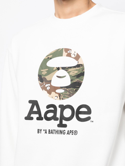Shop Aape By A Bathing Ape Logo-print Cotton Sweatshirt In Weiss