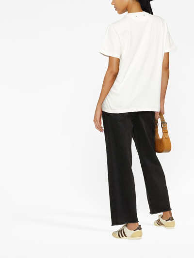 Golden Goose White Crewneck T-shirt With Rhinestone Embellishments On The Collar And Logo Detail On The Rear In Weiss