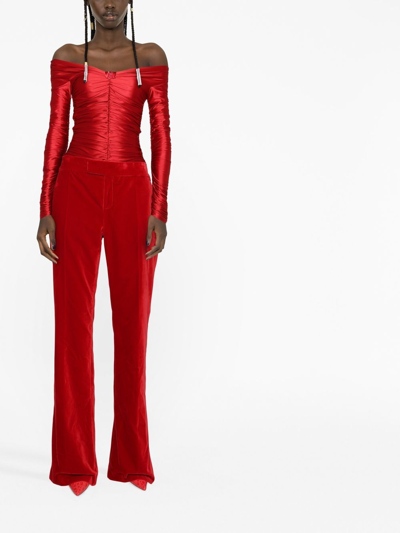 Shop Tom Ford Velvet Bootcut Trousers In Rot