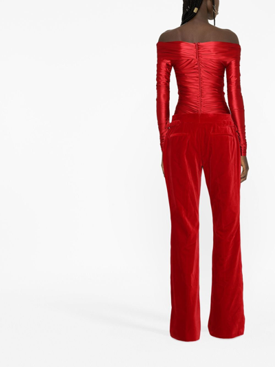 Shop Tom Ford Velvet Bootcut Trousers In Rot