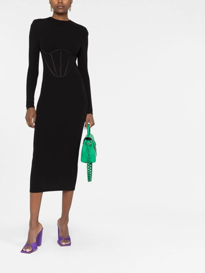 Shop Versace Corset-style Midi Dress In Schwarz