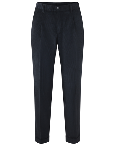 Shop Briglia Ribbed Velour Trousers In Blu Scuro