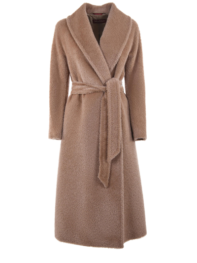 Shop Max Mara Studio "tenzone" Coat In Brushed Alpaca And Virgin Wool Blend In Beige