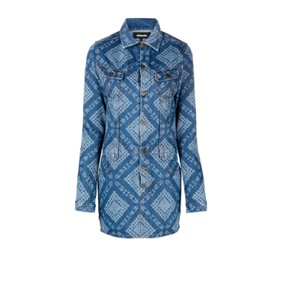 Shop Ahluwalia Blue Gifty Printed Denim Mini Dress