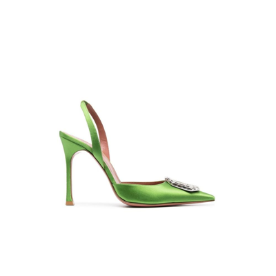 Shop Amina Muaddi Green Camelia 105 Crystal Slingback Pumps