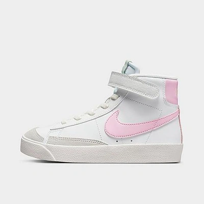 Shop Nike Little Kids' Blazer Mid '77 Stretch Lace Casual Shoes In Summit White/coconut Milk/honeydew/pink Foam