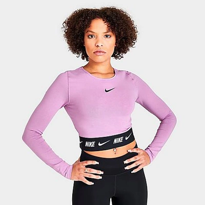 Nike Women's Tape Long-sleeve Crop Top In Orchid/black | ModeSens