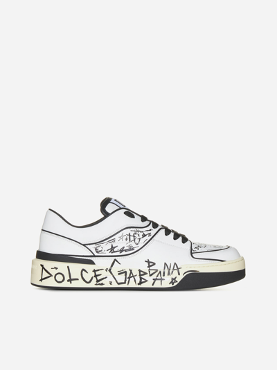 Shop Dolce & Gabbana New Roma Leather Sneakers In White,black