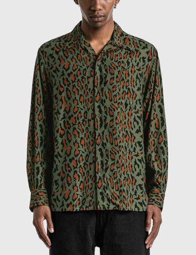Leopard Open Collar Shirt In Green