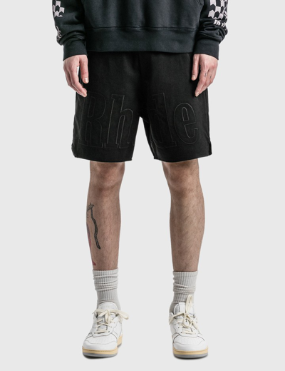 Shop Rhude Embroidered Twill Logo Shorts In Black