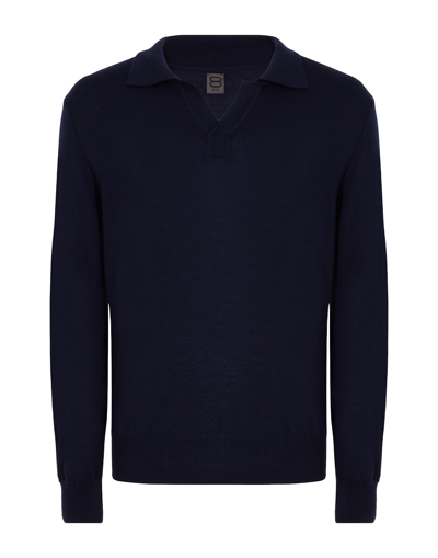 Shop 8 By Yoox Merino Wool Knit L/sleeve Polo Man Sweater Midnight Blue Size Xxl Merino Wool