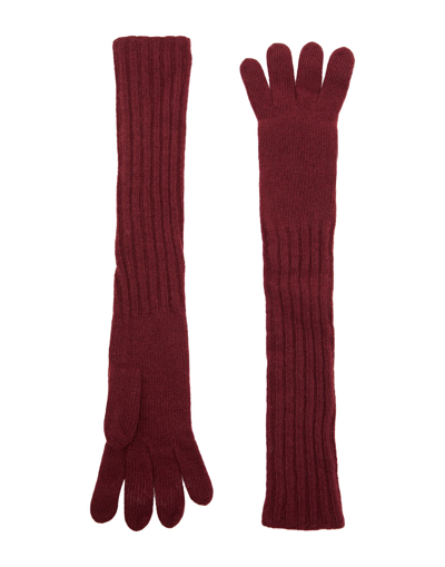 Shop 8 By Yoox Cable Knit Long Gloves Woman Gloves Burgundy Size Onesize Recycled Wool In Red