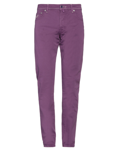 Shop Jacob Cohёn Man Pants Purple Size 34 Cotton, Elastane