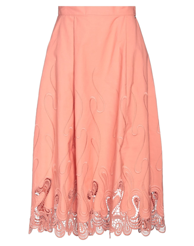 Shop Elisabetta Franchi Woman Midi Skirt Salmon Pink Size 4 Cotton