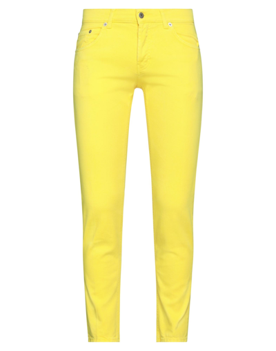 Shop Dondup Man Denim Pants Yellow Size 29 Cotton, Elastane