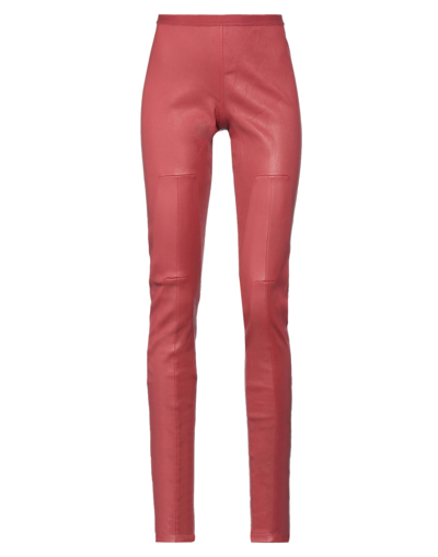 Shop Rick Owens Woman Leggings Red Size 10 Lambskin, Cotton, Lycra