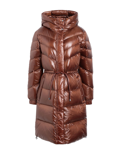 Shop Woolrich Aliquippa Long Jacket Woman Puffer Brown Size Xl Polyamide